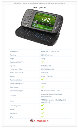 Skrócony specyfikacja HTC TyTN II