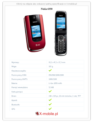 Skrócony specyfikacja Nokia 6350