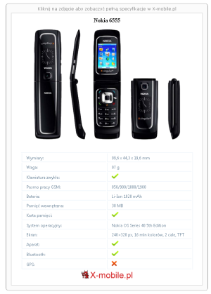 Skrócony specyfikacja Nokia 6555