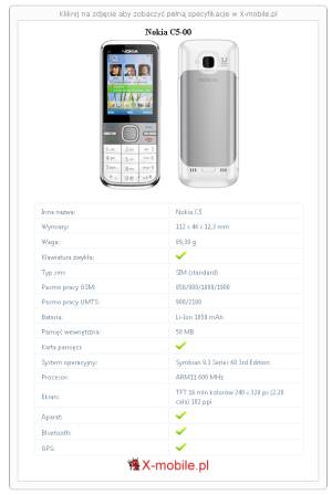 Skrócony specyfikacja Nokia C5-00
