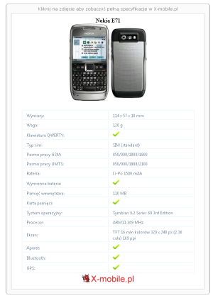 Skrócony specyfikacja Nokia E71