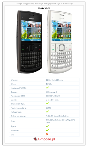 Skrócony specyfikacja Nokia X2-01