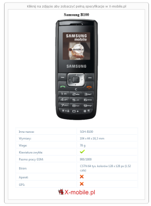 Skrócony specyfikacja Samsung B100