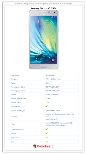 Skrócony specyfikacja Samsung Galaxy A5 HSPA