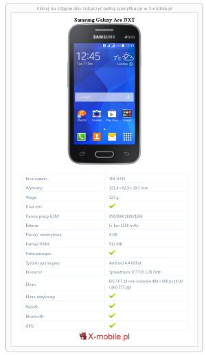Skrócony specyfikacja Samsung Galaxy Ace NXT