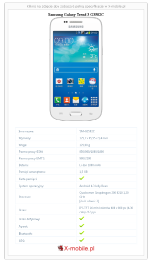 Skrócony specyfikacja Samsung Galaxy Trend 3 G3502C