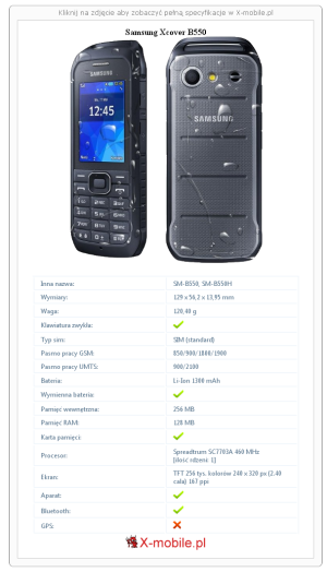 Skrócony specyfikacja Samsung Xcover B550